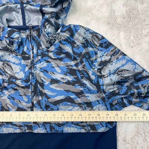 Under Armour Jacket Mens Medium Fitted Blue Camouflage Windbreaker 1/2 Zip Hoode - Picture 6 of 9